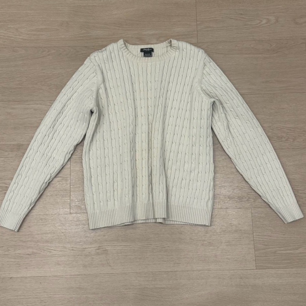 Eddie Bauel Classic White Cable Knit Sweater